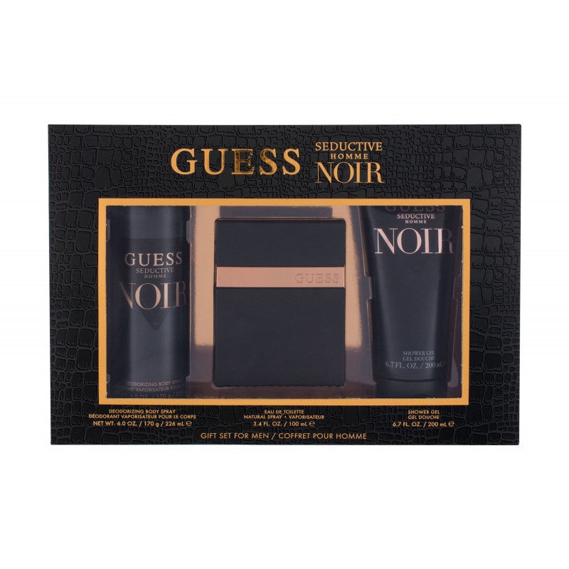 Guess Seductive Noir Homme 3PCS Gift Set – 100ML EDT Spray + 226ML Deodorizing Body Spray + 200ML Shower Gel (Men)