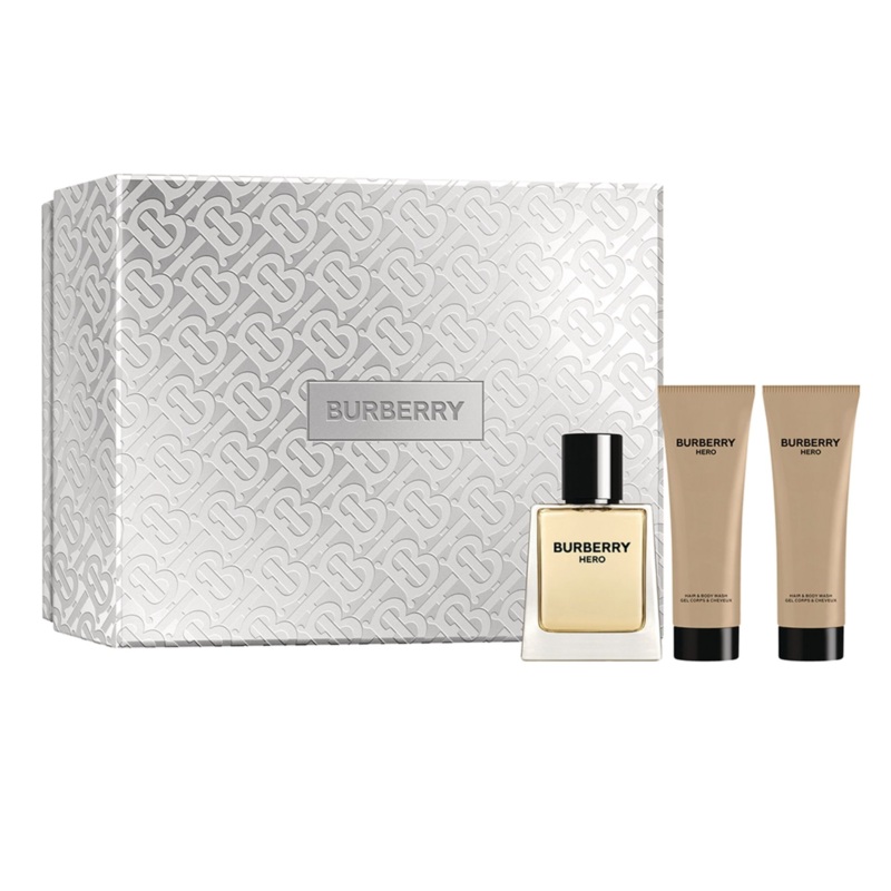 Burberry Hero 3PCS Gift Set – 100ML EDT Spray + 7.5ML Mini + 75ML Hair & Body Wash (Men)