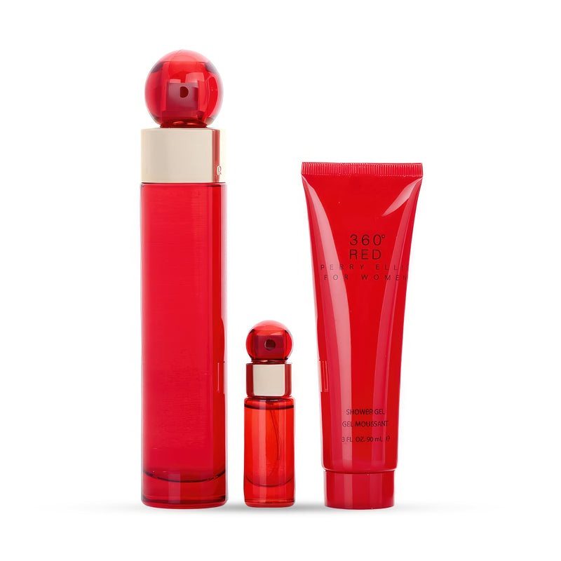360 Red 3 Pieces Gift Set Deluxe 3.4 oz EDP + 3.0 oz Shower Gel + 0.25 oz Mini EDP