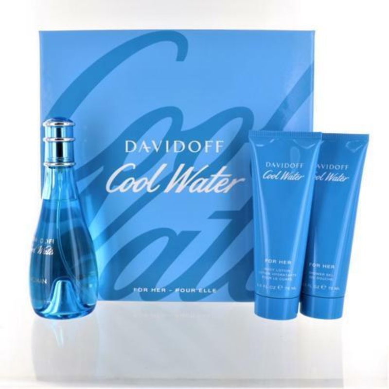 Cool Water By Davidoff Perfume 3 Piece Gift Set – 3.4 Oz Edt Spray For Women – Gift Set