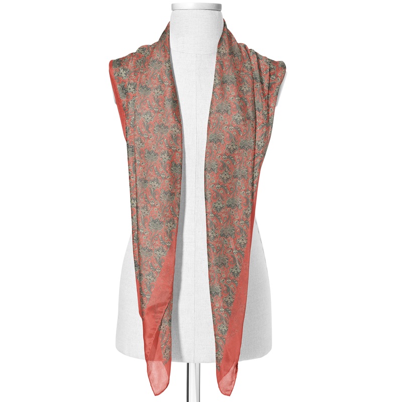 Printed Red & Black Satin Silk Stole for Women