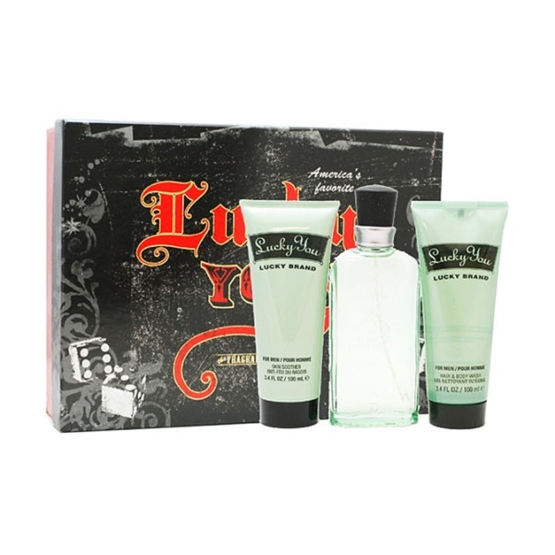 Lucky You Gift Set by Lucky Brand 4 Piece Gift Set: 3.4 Oz Eau De Toilette Spray + 4.2 Oz Moisturizing After Shave + 2.5 Oz Body Spray + 2.5 Oz Body Wash. For Men