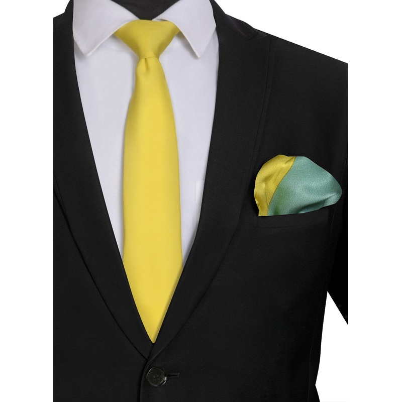 Chokore Yellow color silk tie & 4-in-1 Multicolor Pure Silk Pocket Square set