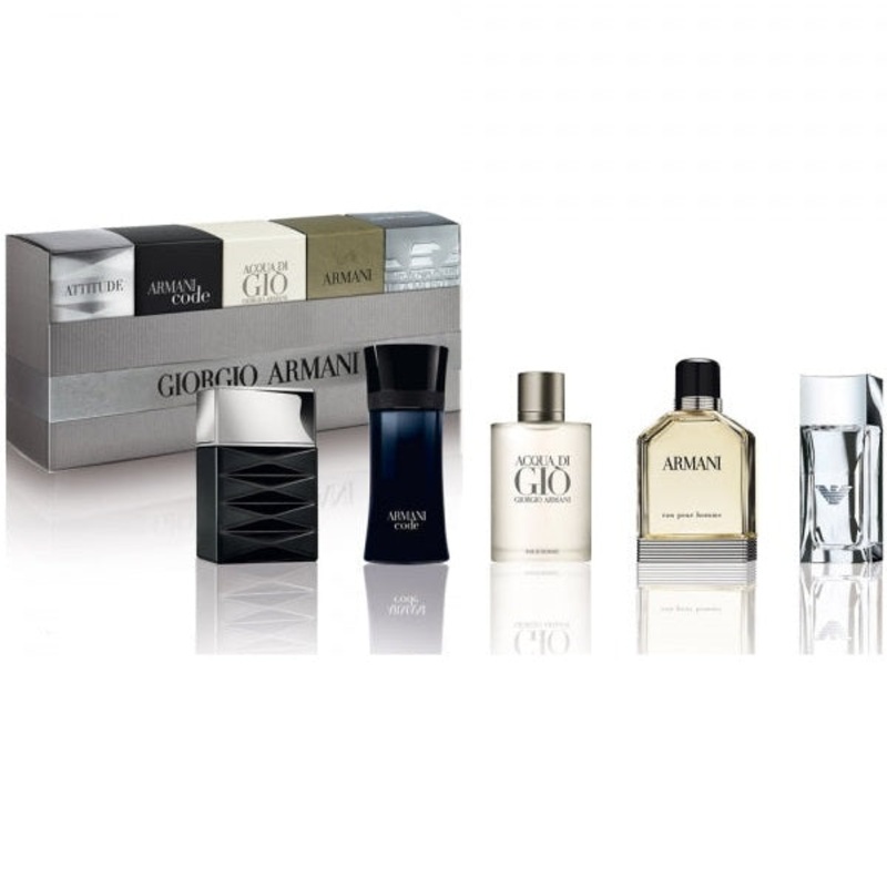 Giorgio Armani Miniature Gift Set – (Attitude 5ML + Armani Code 4ML + Acqua Di Gio 5ML + Armani Pour Homme 7ML + Emporio Diamonds 4ML) (Men)
