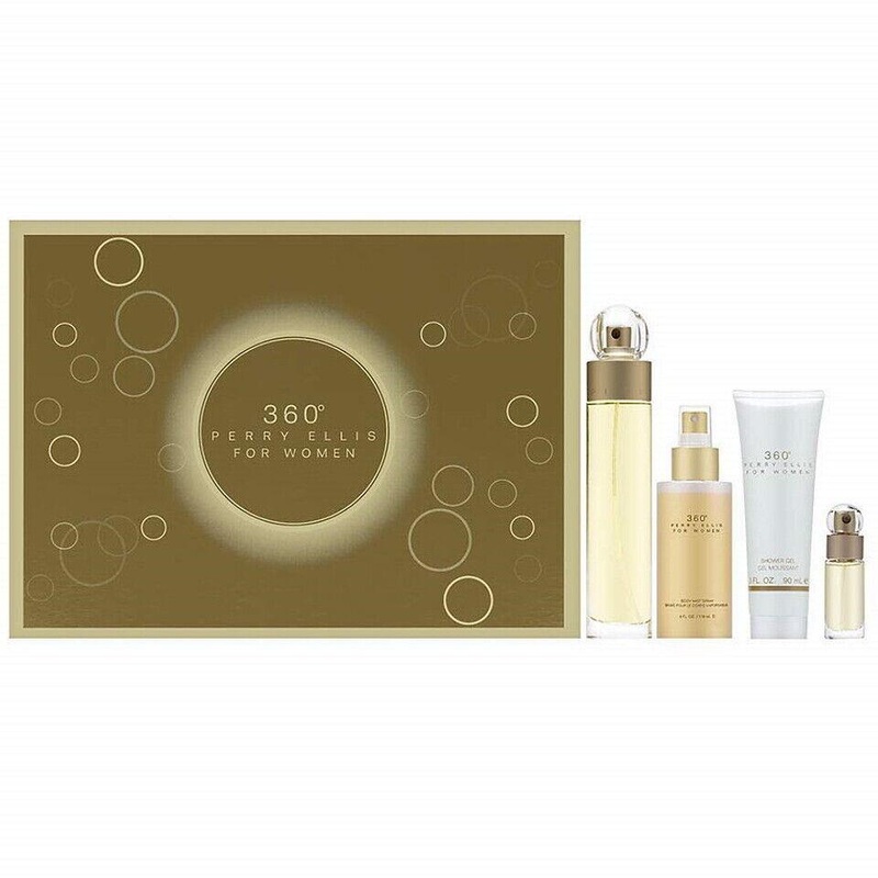 Perry Ellis 360 EDT Gift Set for Women (4PC) 100mL + 118mL Body Mist + 90mL Shower Gel + 7.5mL mini
