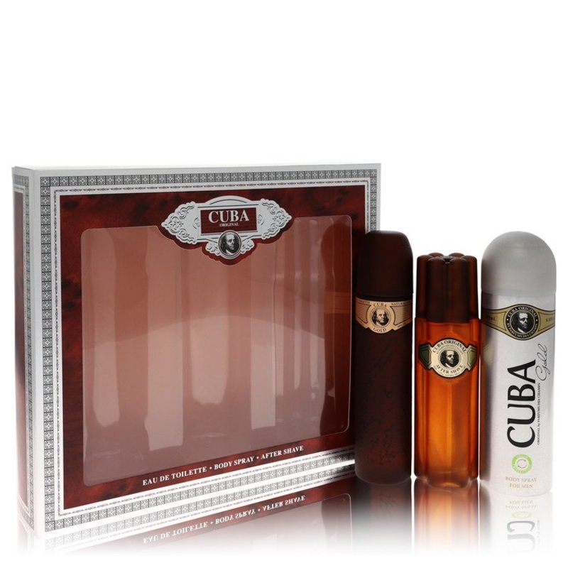 Cuba Gold by Fragluxe Gift Set For Men Gift Set — 3.3 oz Eau De Toilette Spray + 3.3 oz After Shave Spray + 6.7 oz Body Deodorant Spray
