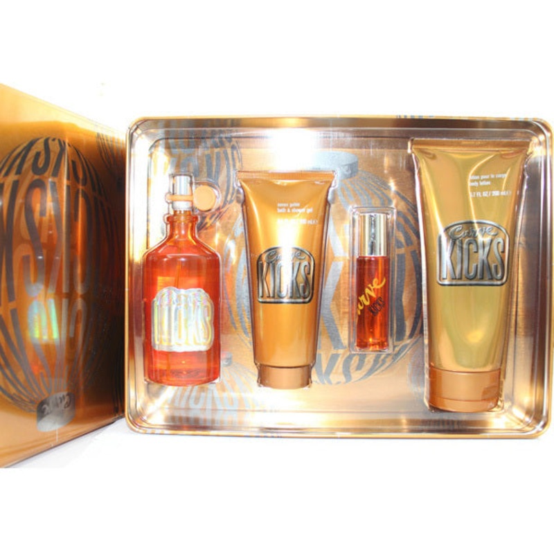 Curve Kicks Gift Set by Liz Claiborne 4 Piece Gift Set: 4.2 Oz Eau De Cologne Spray + 3.4 Oz Skin Soother + 3.4 Oz Hair & Body Wash + 0.5 Oz Mini Edt Spray. For Men