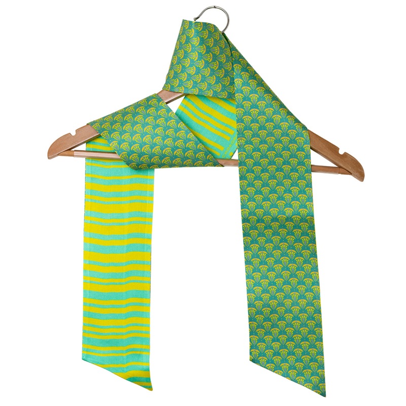 Printed Sea Green and Yellow Silk Stole for Women