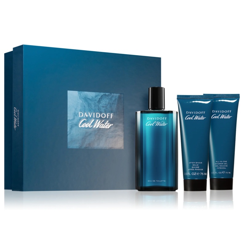 Davidoff Cool Water 3PCS Gift Set – 125ML EDT Spray + 75ML After Shave Balm + 75ML Shower Gel (Men)