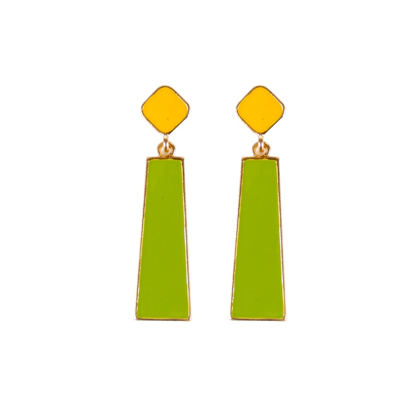 Green & Orange Enamel Drop Earring, Gold tone