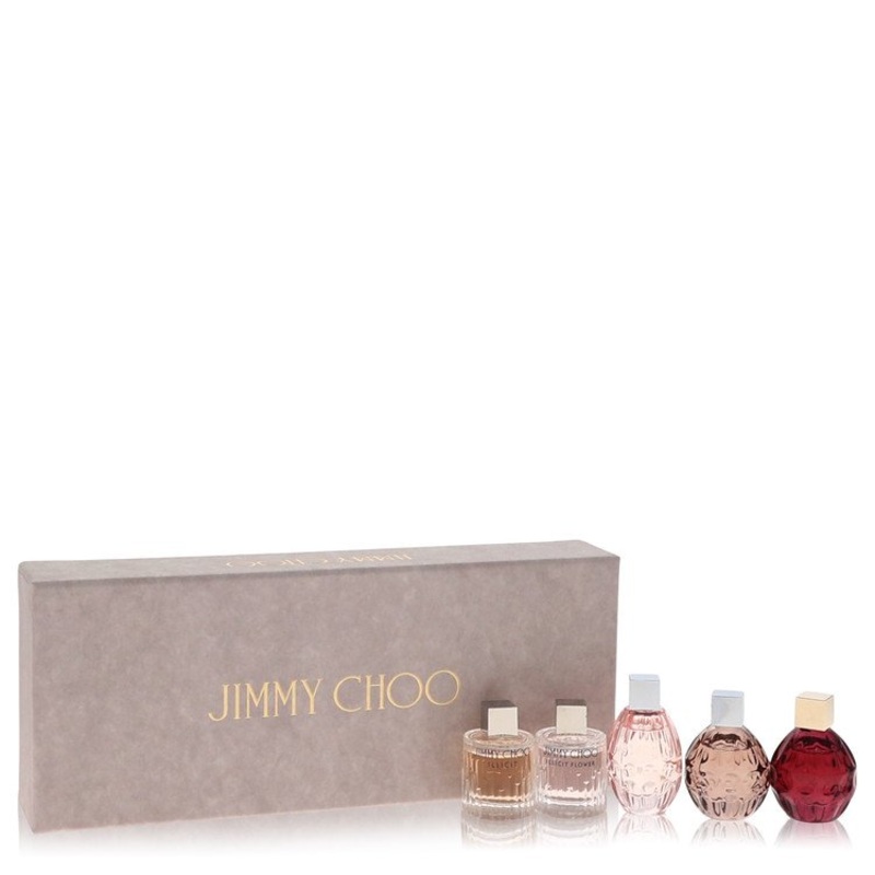 Jimmy Choo Fever by Jimmy Choo Gift Set For Women Gift Set — 3 x .15 oz Mini EDP Sprays in Jimmy Choo Illicit, Jimmy Choo, & Jimmy Choo Fever + 2 x .15 oz Mini EDT sprays in Jimmy Choo Illicit Flower & Jimmy Choo Leau