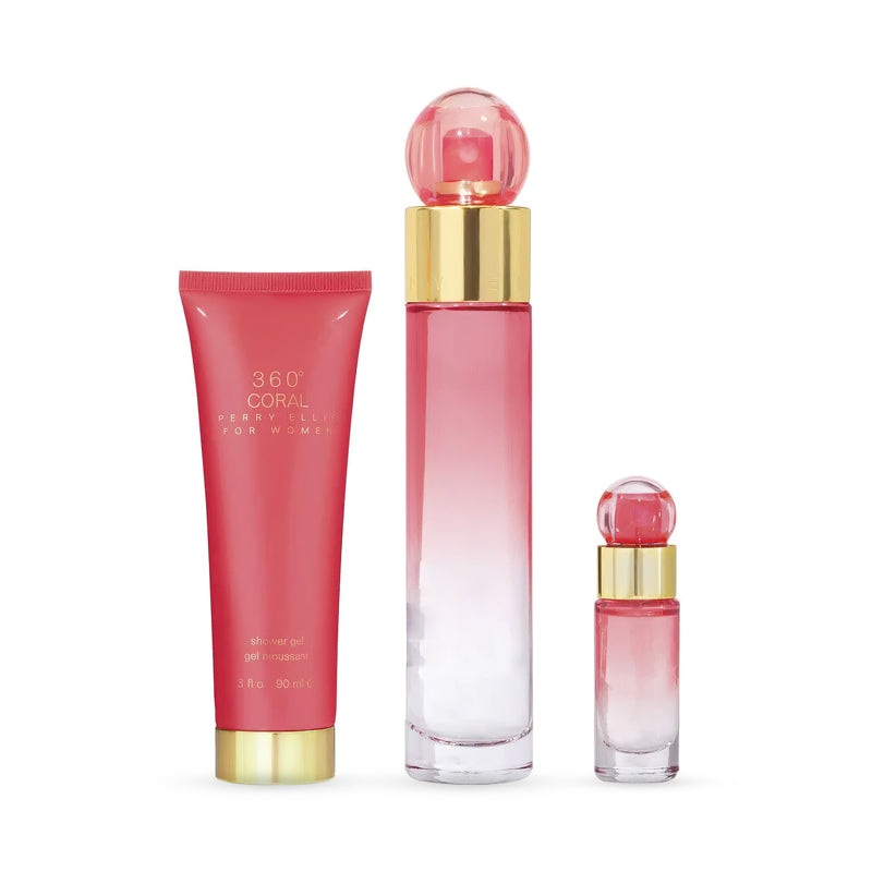 360 Coral 3 Piece Gift Set 3.4 oz EDP + 3.0 oz Shower Gel + 0.25 oz EDP