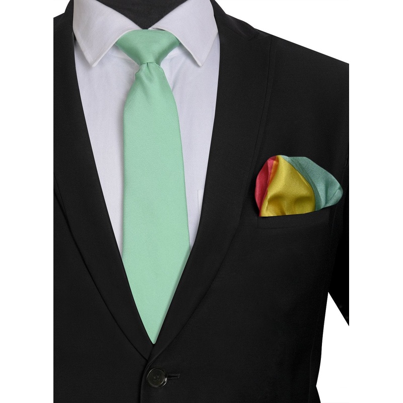 Chokore Sea Green color Silk Tie & Four-in-one Multicolor Silk Pocket Square set