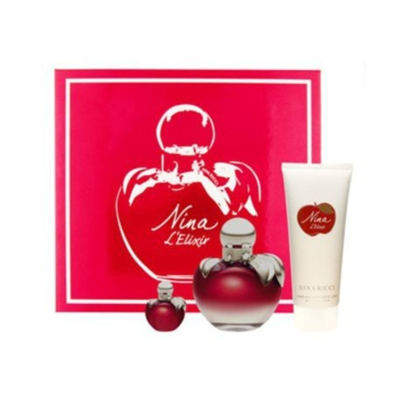 Nina L’Elixir Gift Set by Nina Ricci 3 Piece Gift Set: 2.7 Oz Eau De Parfum Spray + 3.4 Oz Body Lotion + 0.14 Oz Mini Edp. For Women