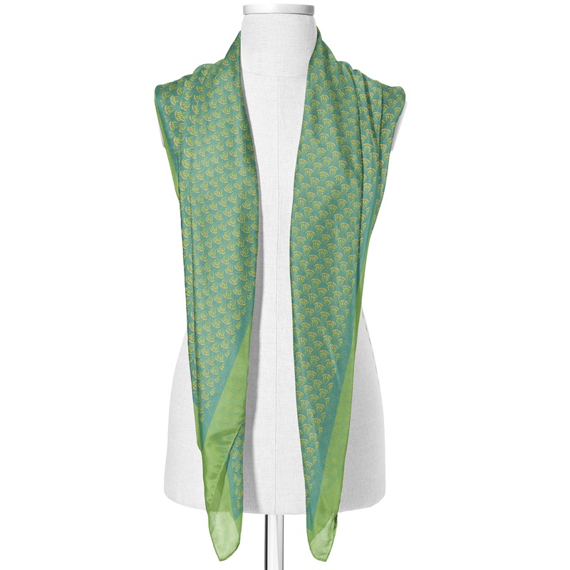 Printed Mehandi Green & Yellow Satin Silk Stole for Women