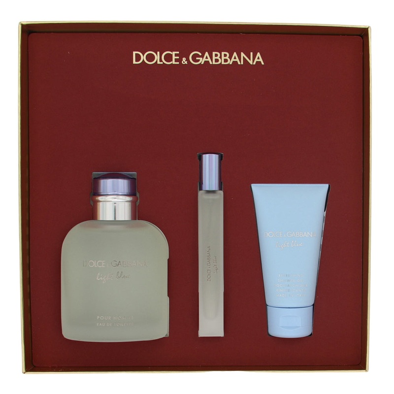 D & G Light Blue By Dolce & Gabbana 3 Piece Gift Set – 4.2 Oz Eau De Toilette Spray, 0.33 Oz Eau De Toilette Spray, 1.7 Oz Refreshing Shower Gel For Men In Gift Set