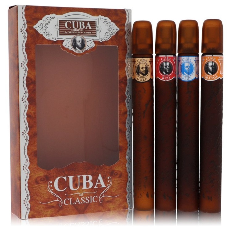 Cuba By Cuba 4 Piece Gift Set – 1.17 Oz Eau De Toilette Cuba Gold, 1.17 Oz Eau De Toilette Cuba Blue, 1.17 Oz Eau De Toilette Cuba Red, 1.17 Oz Eau De Toilette Cuba Orange For Men In Gift Set