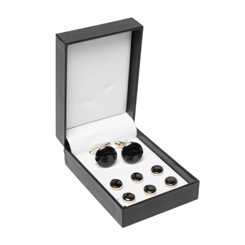 Black & Gold Brass Cufflinks and Studs Set (8 pcs)  Tuxedo Formal Wear