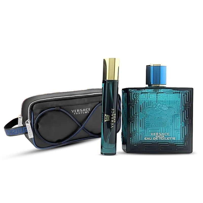 Eros EDT Gift Set 3.4 oz EDT + 0.33 oz Spray + TROUSSE