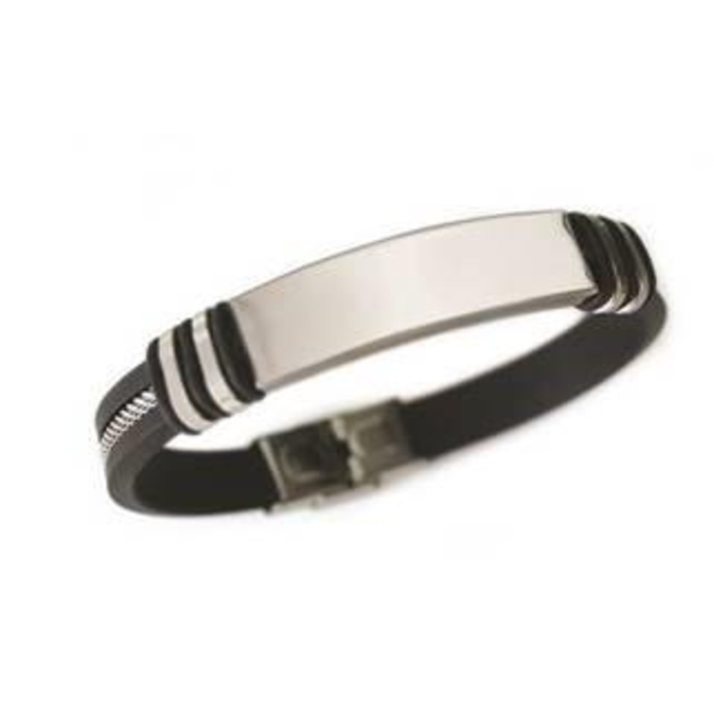 Mens Rubber And Stainless Steel Bracelet