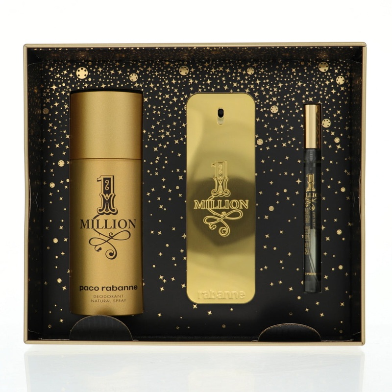 Paco Rabanne 1 Million By Paco Rabanne Cologne 3 Piece Gift Set – 3.4 Oz Edt Spray, 0.34 Oz Edt Spray, 5.1 Oz Deodorant Spray For Men – Gift Set
