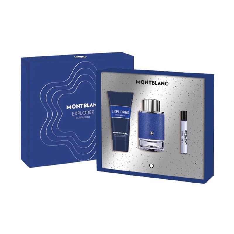 Mont Blanc Explorer Ultra Blue 3PCS Gift Set – 100ML EDP Spray + 100ML Shower Gel + 7.5ML Mini Spray (Men)