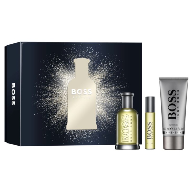 Hugo Boss Bottled (Number 6) Grey 3PCS Gift Set – 100ML EDT Spray + 100ML Shower Gel + 10ML Travel Spray (Men)