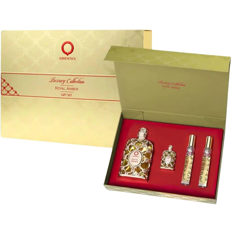 Orientica Royal Amber EDP Gift Set (4PC) 80mL + 7.5mL miniature  + 2x10mL travel spray)