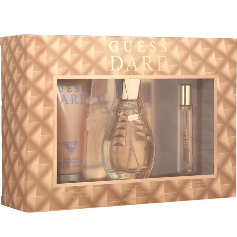 Guess Dare 3PCS Gift Set – 100ML EDT Spray + 200ML Body Lotion + 15ML Travel Spray (Women)