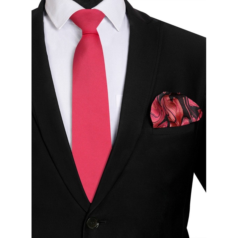 Chokore Plain Pink color silk tie & Magenta Silk Pocket Square from the Marble Design range set