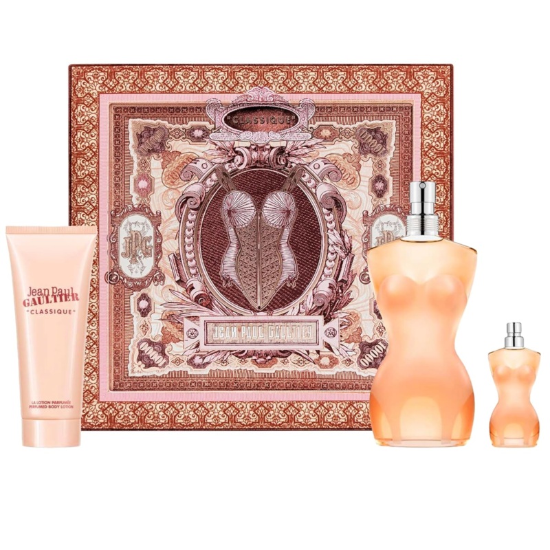 Jean Paul Gaultier JPG Classic 3PCS Gift Set – 100ML EDT Spray + 6ML EDT Spray + 75ML Perfumed Body Lotion (Women)