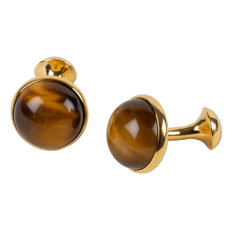 Tiger Eye Round Cufflinks  Earthy Luxury Accent