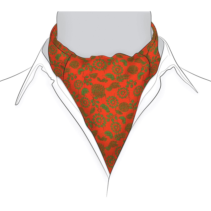 Chokor Red & Green Bird print Silk Reversible Cravat