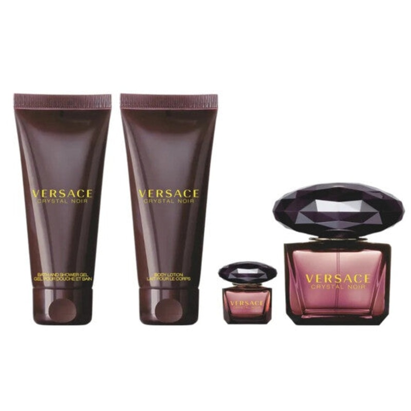 Versace Crystal Noir Gift Set 4 Piece Gift Set for Women (3.0 OZ Eau De Parfum | Mini Perfume | 3.4 OZ Body Lotion | 3.4 OZ Shower Gel