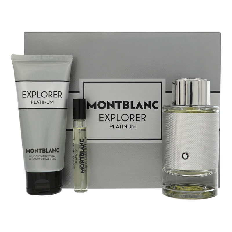 Cologne Mont Blanc Explorer Platinum 3Pcset 3.4 Oz  EDP Spray / 3.4 Oz S.Gel / 7.5 Oz Ml for Men