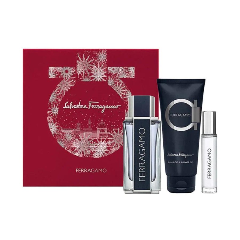 Ferragamo EDT Gift Set for Men (3PC) 100ml + 10mL mini + 100mL Shower Gel