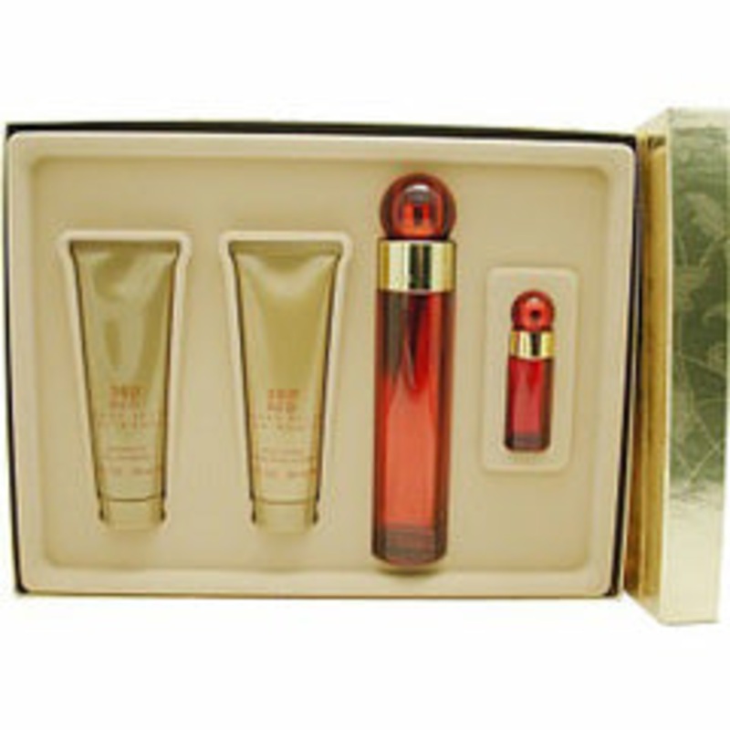 360 Red Gift Set by Perry Ellis 4 Piece Gift Set: 3.4 oz Eau de Parfum Spray + 3.0 oz Shower Gel + 3.0 oz Body Lotion + 0.25 oz Mini Spray for Women