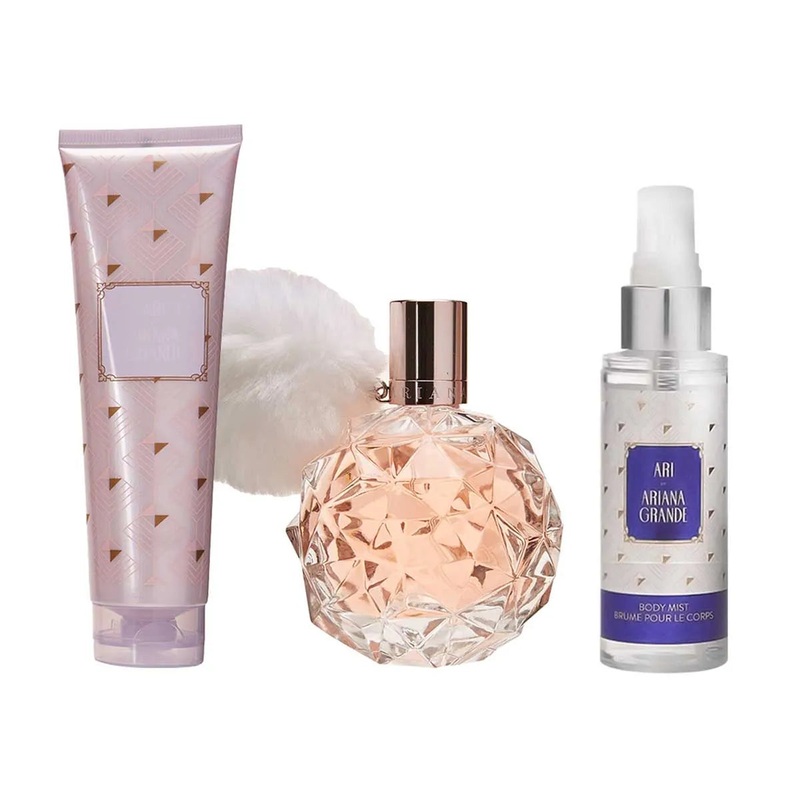 Ariana Grande Ari 3PCS Gift Set – 100ML EDP Spray + 118ML Body Mist + 100ML Body Souffle (Women)