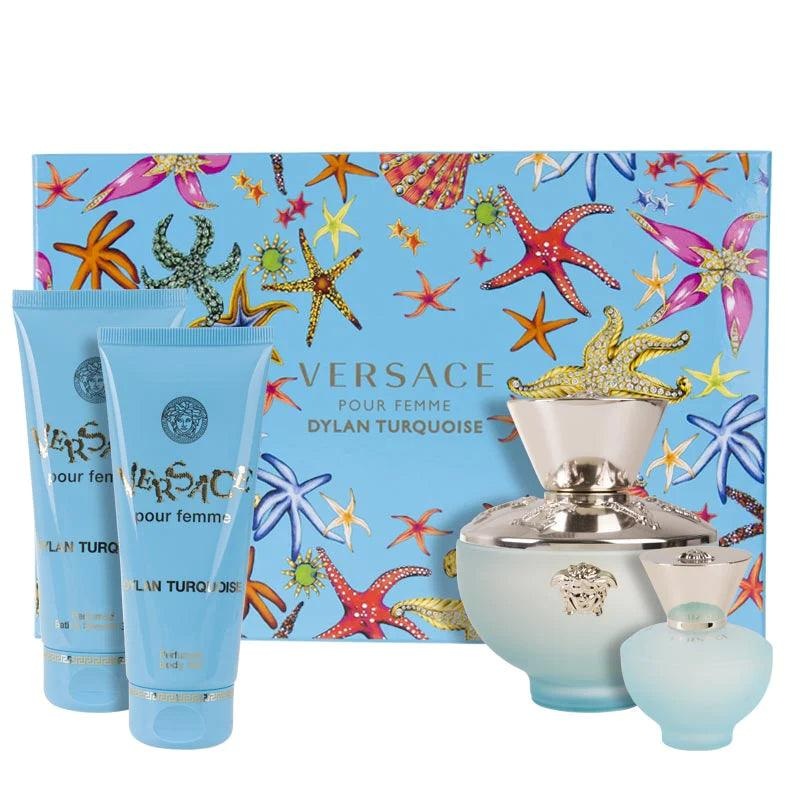 Versace Pour Femme Dylan Turquoise EDT Gift Set (4PC) 100mL + 5mL + Body Gel 100mL + Shower Gel 100mL