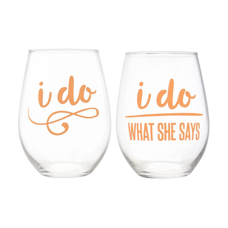Slant Collections I Do/ What She Says Stemless Wine Glasses Wine Glasses Set of 2 – 20 oz each