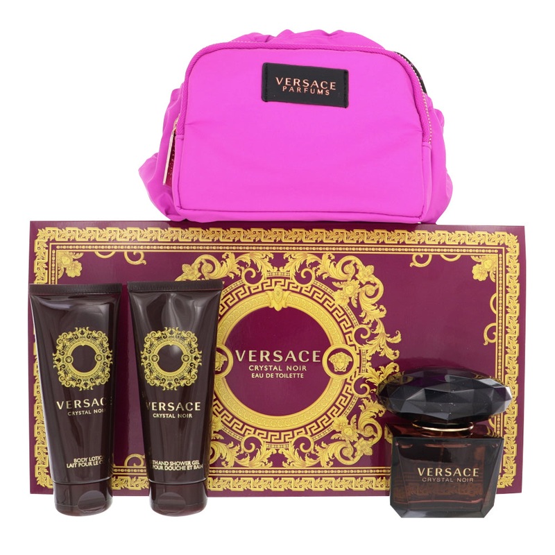 Versace Crystal Noir By Versace Perfume 4 Piece Gift Set – 3.0 Oz Edt Spray, 3.4 Oz Bath & Shower Gel, 3.4 Oz Body Lotion,  Bag For Women – Gift Set