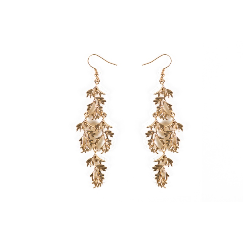 Leaves Linear Drop Earring, Gold tone