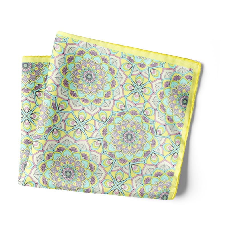 Chokore Lemon and Sea Green Pocket Square – Indian at Heart line 13.5 x 13.5