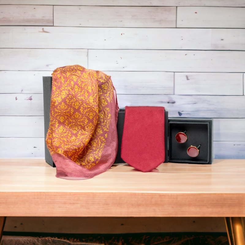 Chokore Special 3-in-1 Gift Set for Him & Her (Womens Silk Stole, Necktie, & Cufflinks)
