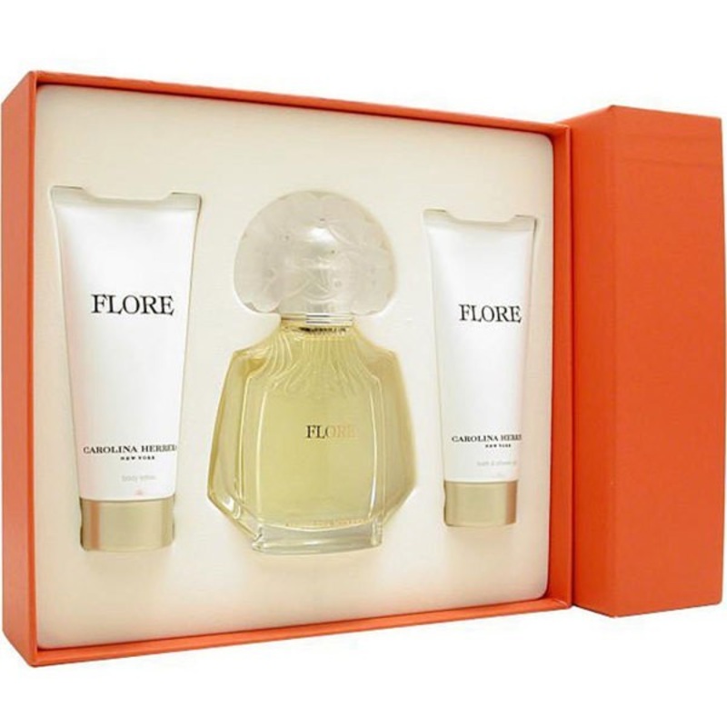 Flore Gift Set by Carolina Herrera 3 Piece Gift Set: 3.4 Eau De Parfum Spray + 3.4 Oz Body Lotion + 3.4 Oz Shower Gel. For Women