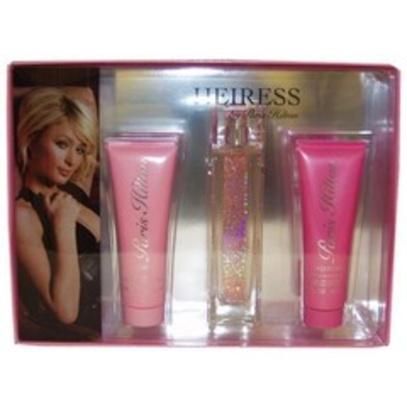Heiress Gift Set by Paris Hilton 4 Piece Gift Set: 3.4 oz Eau de Parfum Spray + 0.34 oz Mini Spray + 3.0 oz Shower Gel + 3.0 oz Body Lotion for Women