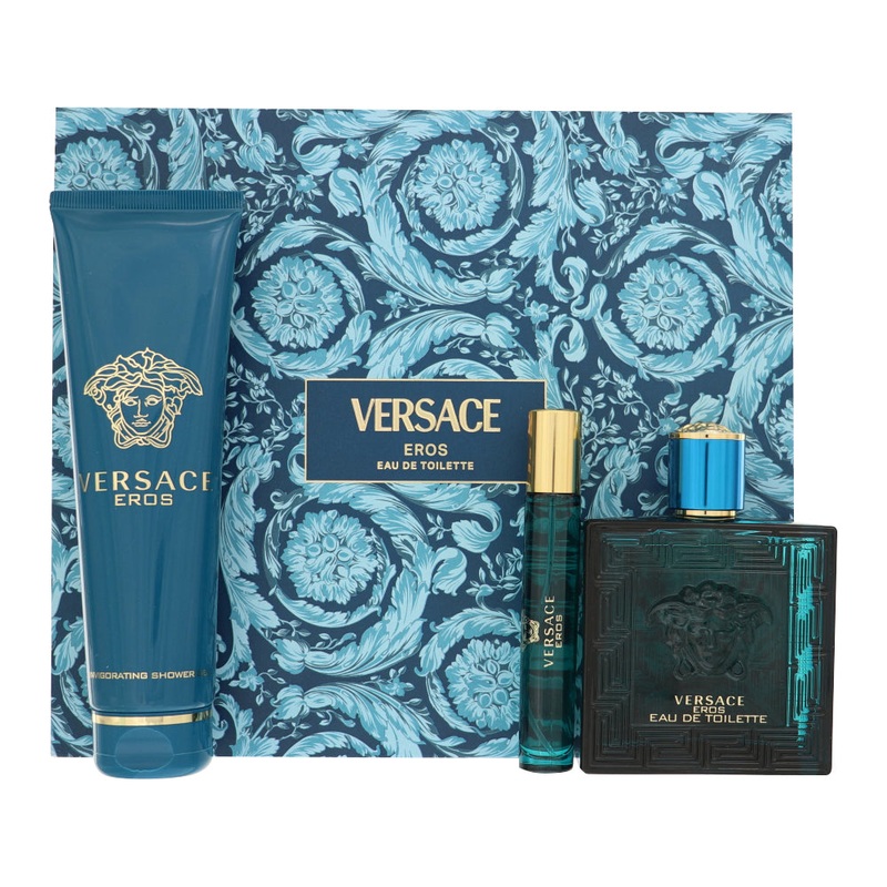 Versace Eros By Versace Cologne 3 Piece Gift Set – 3.4 Oz Edt Spray, 0.3 Oz Edt Spray, 5.0 Oz Shower Gel For Men – Gift Set