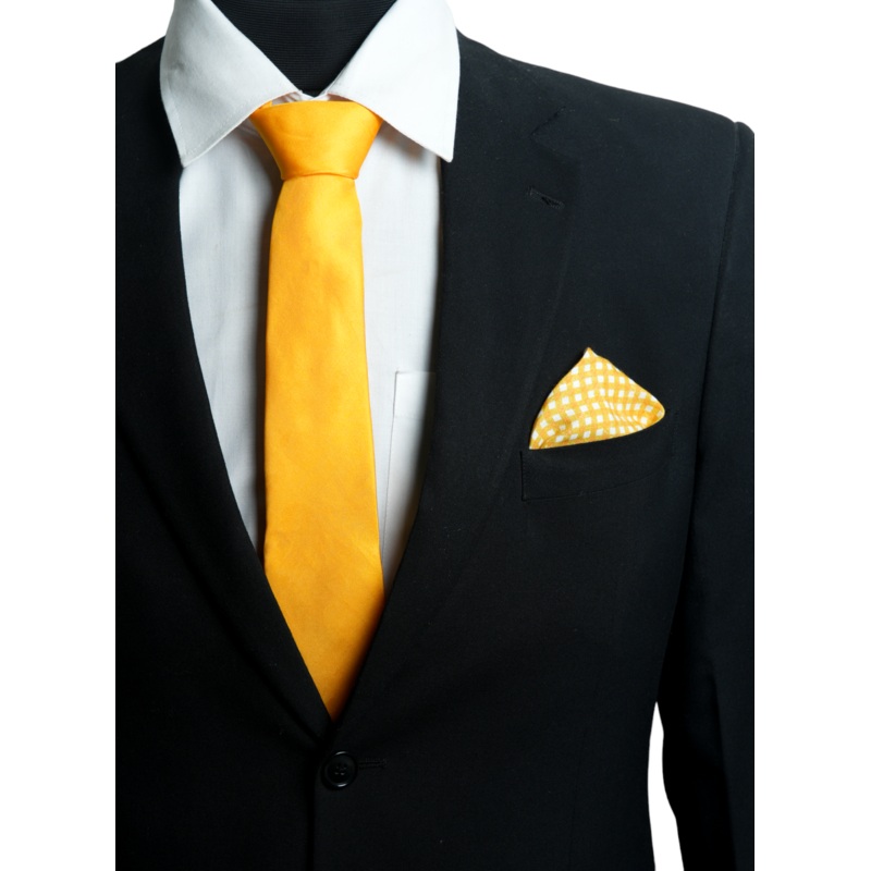 Chokore Checkered Past (Orange) – Pocket Square & Yellow color silk tie for men