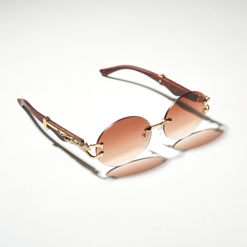 Chokore Leopard-design Rimless Sunglasses with Wooden Temples (Brown)