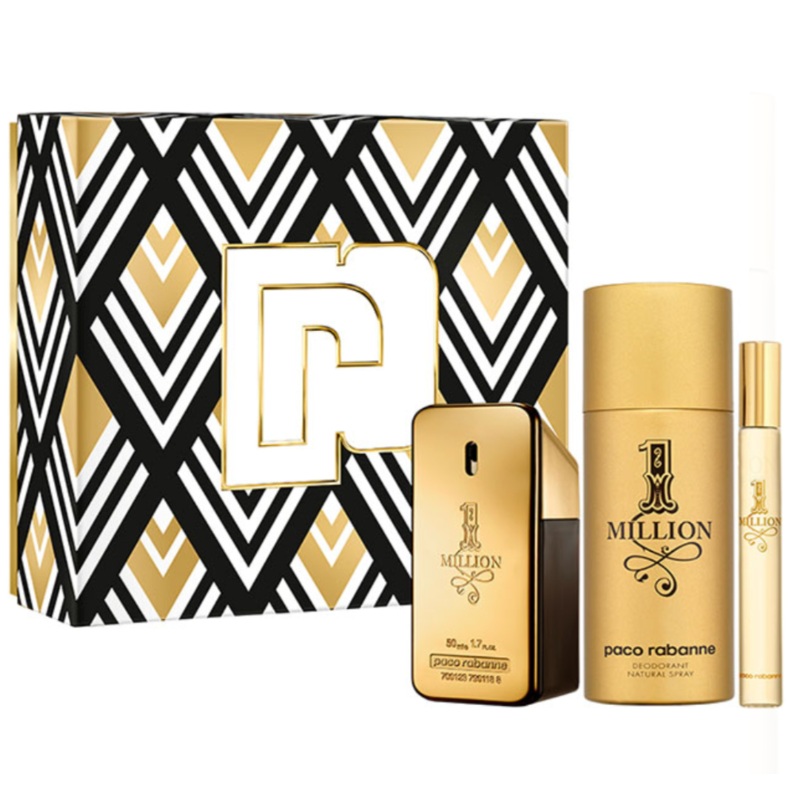Paco Rabanne 1 Million 3PCS Gift Set – 50ML EDT Spray + 150ML Deodorant Spray + 10ML Travel Spray (Men)